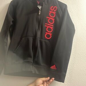 Adidas Kids Black Jacket with Bold Red Logo